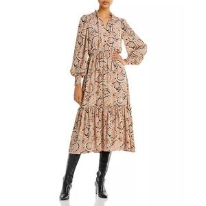 T Tahari Paisley Print Georgette Midi Dress Tie Neck Elastic Waist Size Medium